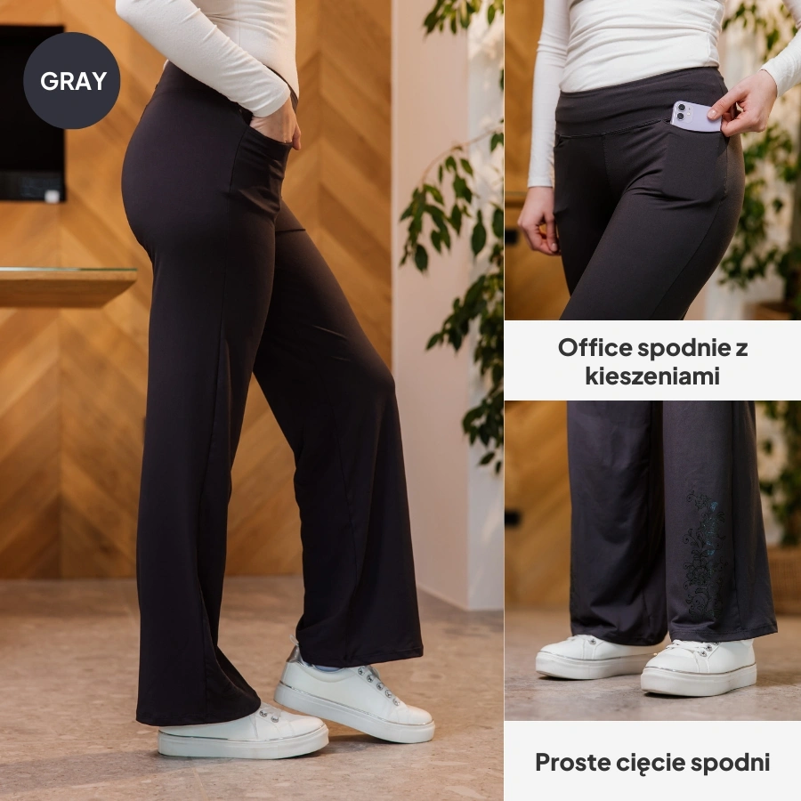 Office Leginsy z Kieszeniami Floral Gray
